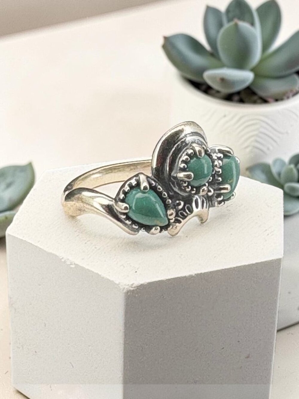 NEW CAROLYN POLLACK AMERICAN WEST STERLING SILVER GREEN STONE RING ~ SIZE 5